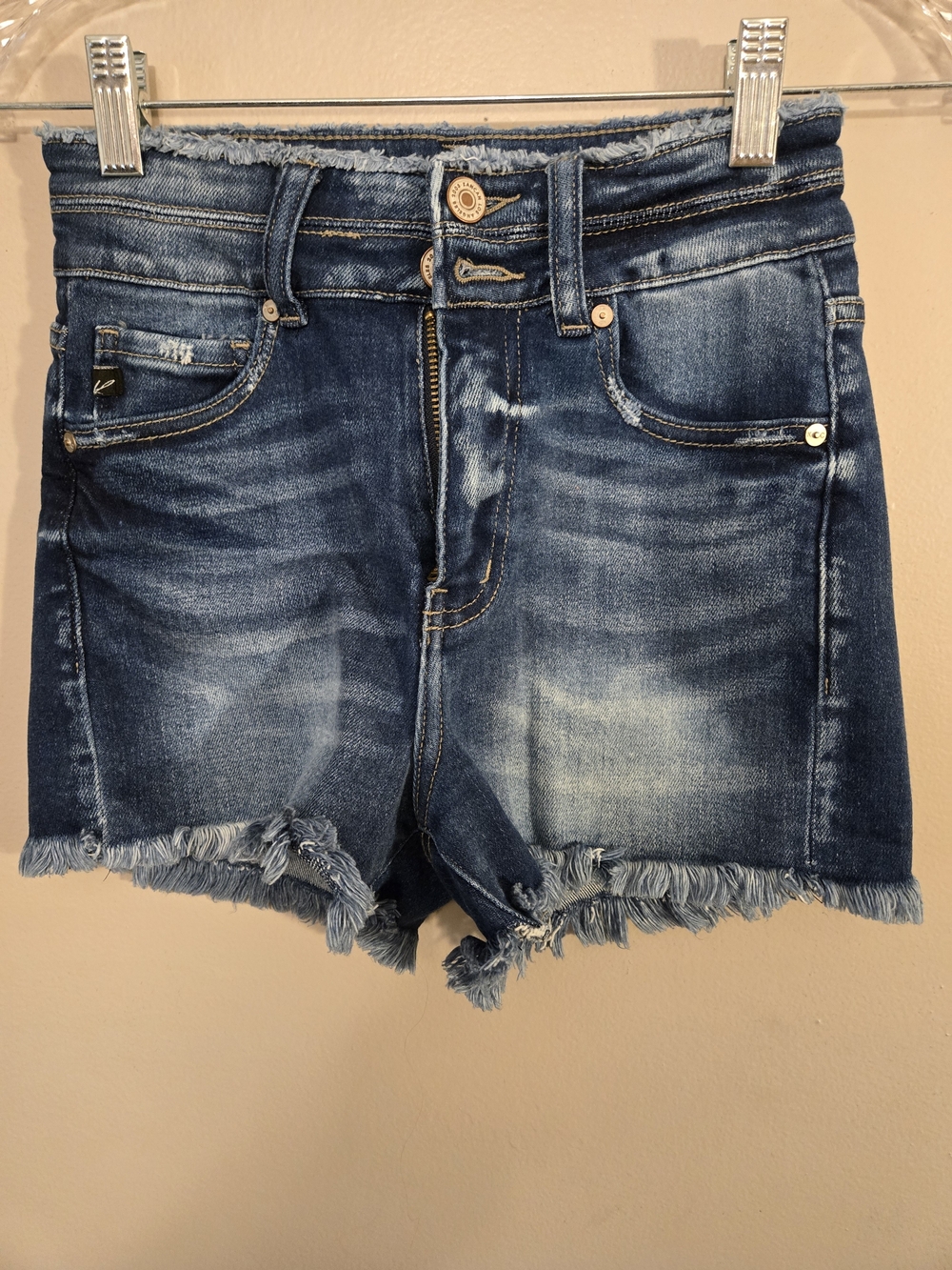 KanCan Dark Blue Frayed Hem Denim Shorts
